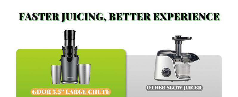 GDOR Cold Press Juicer with 5.3" Wide Feed Chute 150NM Powerful Motor Slow Masticating Extractor High Juice Yield Easy to Clean Fits Whole Fruits & Vegetables Black