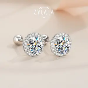 [260] 0.3/0.5/1CT Synthetic Moissanite Stud Earring Scew-back Design S925 Sterling Silver Jewelry Earrings Elegant Luxury Style Anniversary Christmas Gift