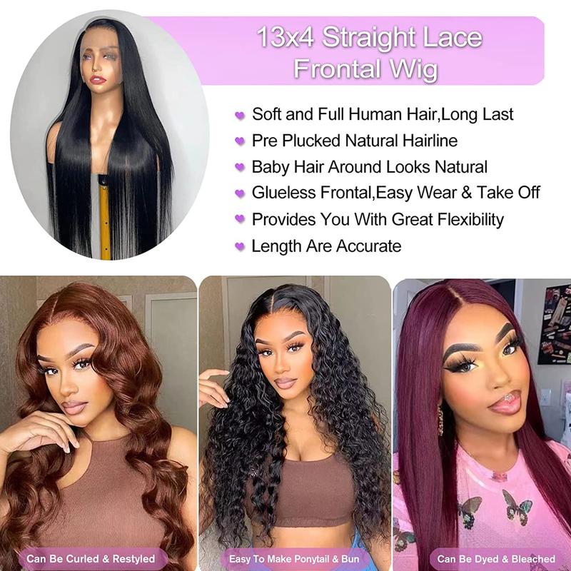 Bling Hair Straight Lace Front Hair Wigs 13x4 13x6 Lace Frontal Human Hair Wig for Women Brazilian Natural Black Hair 180% Density Pre-Plucked Hair Wig TikTokShopBlackFriday