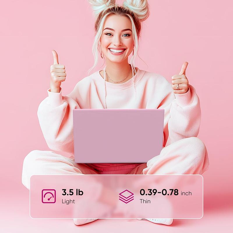 15.6” Pink Laptop Intel N150 4-Core (Beats N95/N100) 12GB DDR5 512GB SSD 1080p IPS WiFi 6 BT5.2 5000mAh Large Capacity Battery Perfect for College & Travel Your Campus Essential