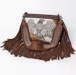 American Darling genuine cowhide fringe crossbody bag with design