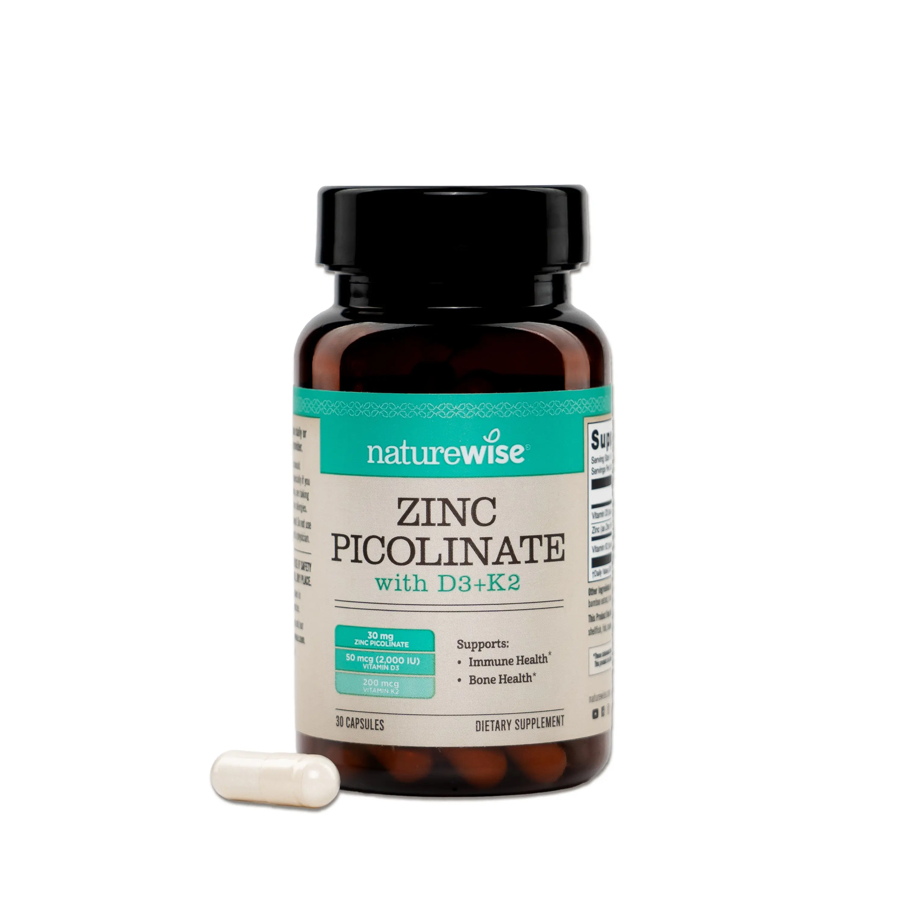 NatureWise Zinc Picolinate with D3 + K2 - Zinc Supplements for Men & Women + Vitamin D3 K2 - Supports Immune & Bone Health* - Non-GMO, Gluten Free, USA Manufactured