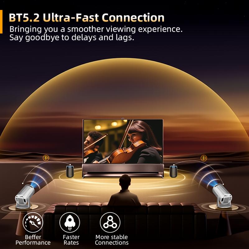 [US Warehouse] HYA300Pro Upgraded Projector with Dual Wi-Fi 6, BT5.4 Support, Native 1280*720P, Android 11, Built-in Speaker, Remote Control Included, Home Theater Outdoor，Valentine's Day/Birthday Gifts