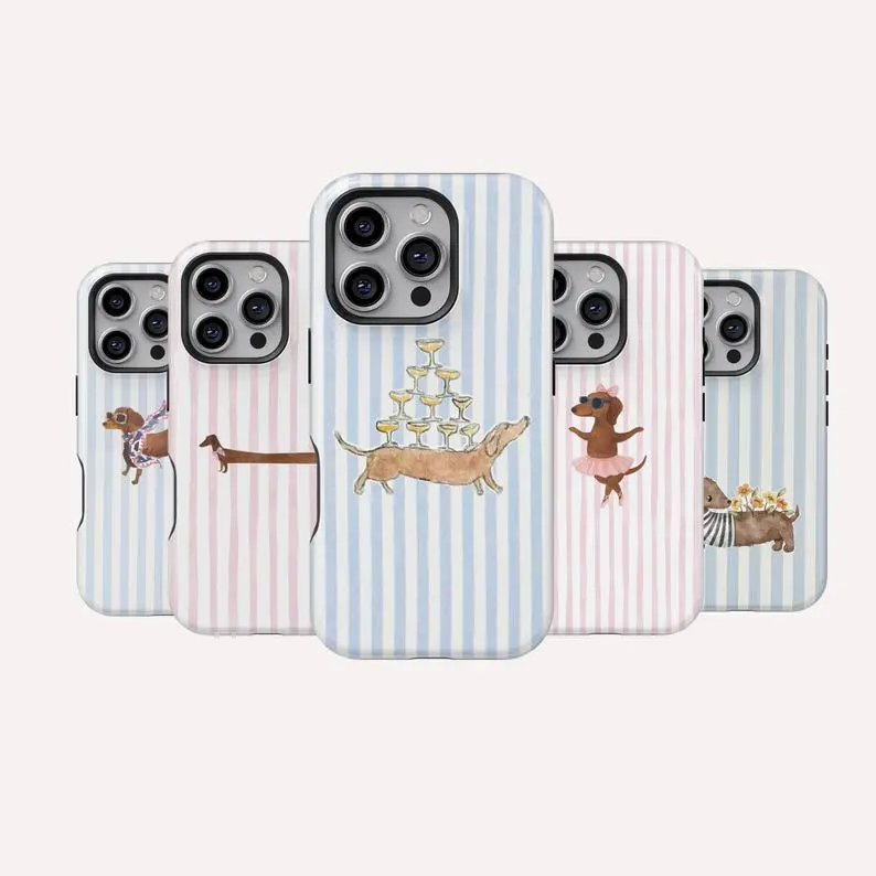 Cute Striped Dachshund Custom Polycarbonate Smartphone Case - Durable, Shockproof, Glossy/Matte Casing, Dual-Layer Shell Guards Daily Drops for iPhone X, 11-17, Various Models, Wireless Devices - Protection Accessory, Ideal Holiday Gift for Friends