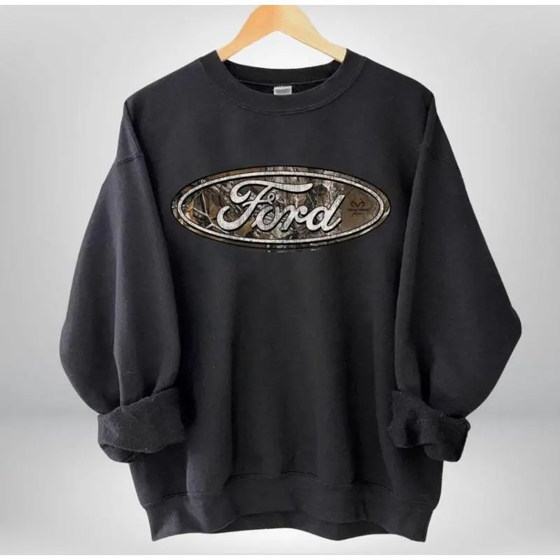 Unisex Soft Cotton Round Neck Camo Ford Logo Sweatshirt - Vintage Ford Truck Pullover, Classic Car Lover Gift, Retro Mechanic T-Shirt, Father's Day Gift Idea, Summer Graphic Crewneck 6, Garments, Menswear