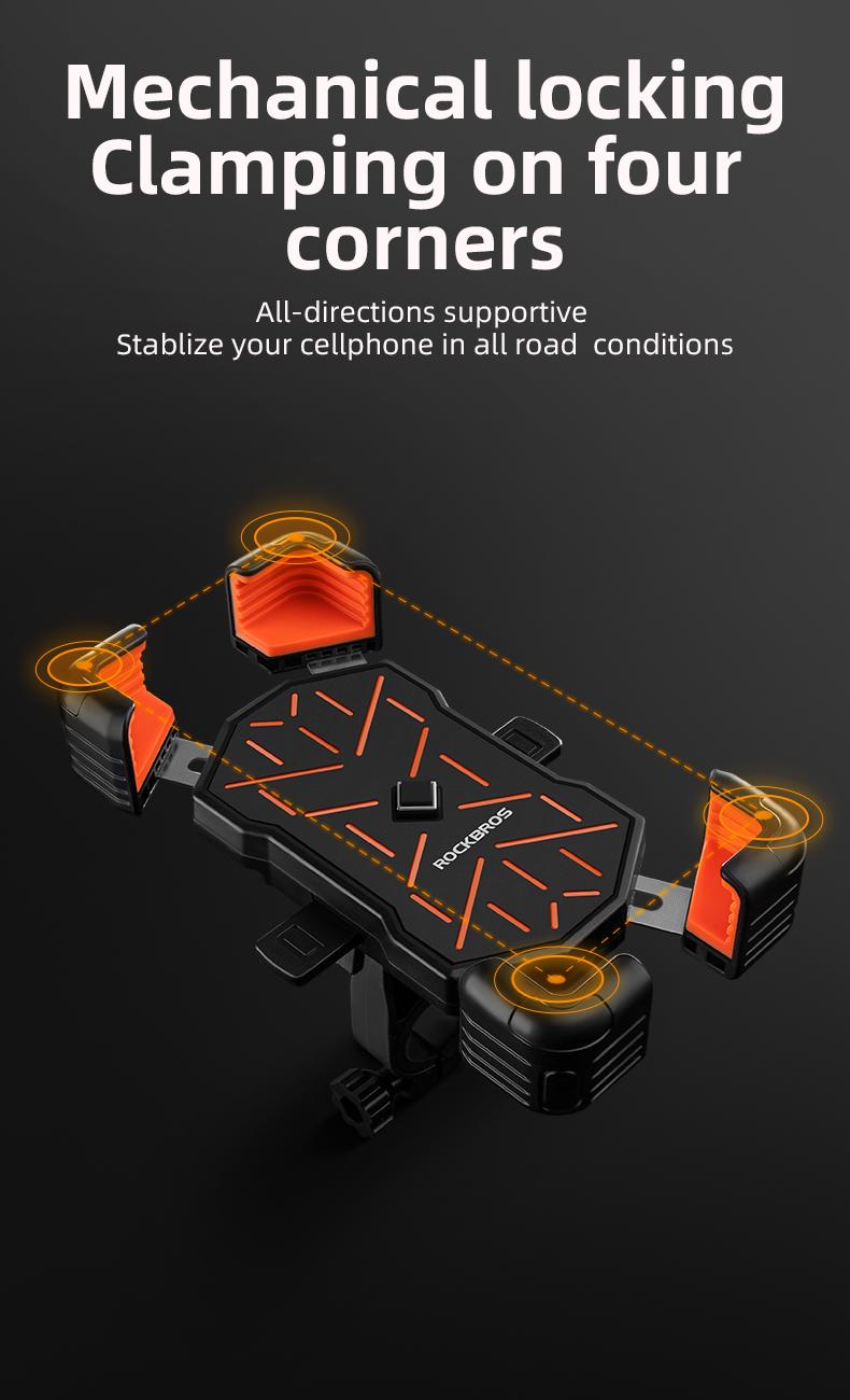 ROCKBROS Bike Phone Holder Mount, 4.5-7.1 inch Smartphones, Quick Release Handlebar Clamp, 360 Rotatable, Anti-Slip Silicone, Easy Installation, Wide Compatibility