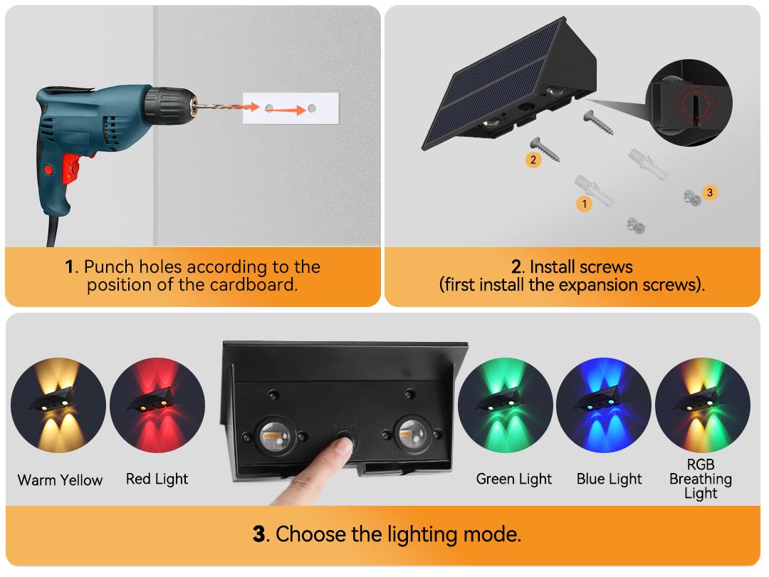 FabStyl Solar Up & Down Wall Fence RGB LED Lights, Solar Mood Decorative Lights, 5 Lighting Modes, Waterproof for Outdoor Use, Suitable for Wall, Fence, Yard, Pool, Railing, Patio, Porch, Garden. Perfect for holiday decorations