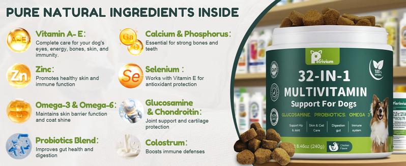 2Pack-Dog Chewable with Glucosamine & MSM, Omegas 3 & 6, Probiotics, Dog Vitamins and Supplements for Hip & Joint Health, Skin & Coat, Immune Boost & Overall Natural Health 120 Soft Chews cat Multivitamin