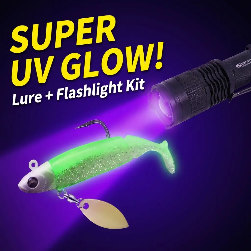 Pre-Rigged Glow Spinner Jig with Paddle Tail, 0.78oz 3.5in UV Glow Artificial Lures, Realistic Design with Natural Swimming Action for Bass in Low-Light, Fishing Supplies, Bass Fishing, Ready To Fish, Glow Effect