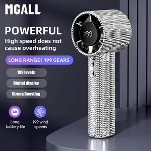 MGALL S5 Full Diamond Luxury Craftsmanship Portable Handheld Turbo Fan, 5 Gear Wind, Rechargeable Long  Battery Life Hand Fan With Digital Display For Outdoor Activities, Travel, Office,Wonmen's gift