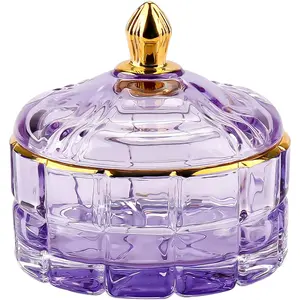 Crystal Candy Jar Apothecary Decorative Jars with Lids Purple Storage Jewelry Glass Trinket Box Cute Candy Dish with Lid for Candy Buffet Gift Ideas, for Women