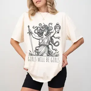 Medusa Graphic T Shirt, Girls Will Be Girls Feminist Tee, Greek Mythology Shirt, Girl Power Outfit