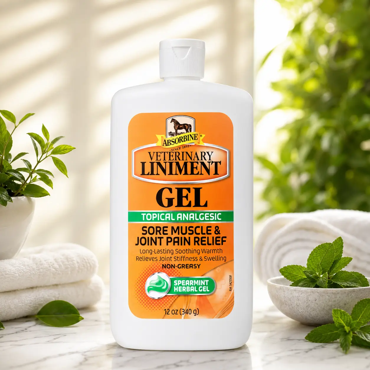 Absorbine Veterinary Topical Analgesic Liniment Gel - 12 oz, Sore Muscle & Arthritis Pain Relief Warming Rub for Farm Animals & Pets