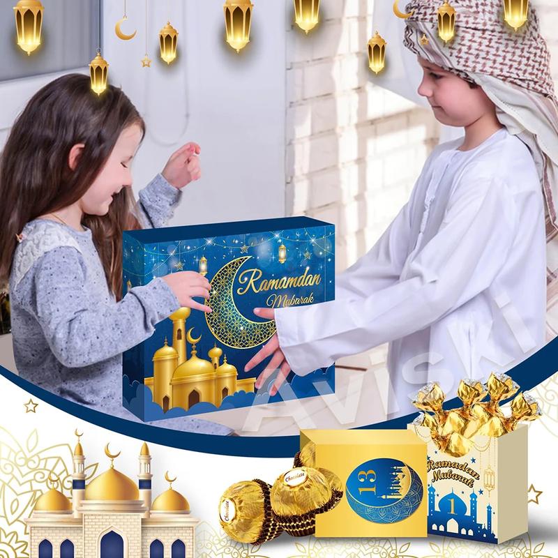 Crepe paperboard Ramadan advent calendar with 30 drawers for family decor, empty DIY set, gifts for Kids & Family, Ramadan gifts