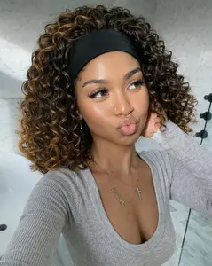 VOSILK Headband Wig Sythetic Hair Headband Wig Deep Wave Hair Wigs for Black Women Glueless Hair Wigs Machine Made  No Lace Deep Headband Wig 14 inch