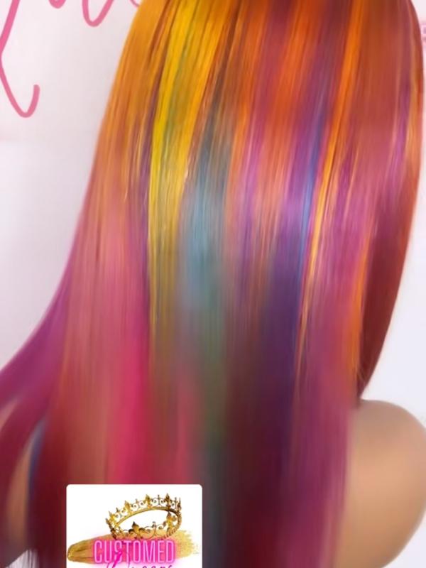 Rainbow Ombre Closure Wig - 20 inches - Customed Queens Co Wig - 100% Virgin Human Hair Wig - Glueless Wig