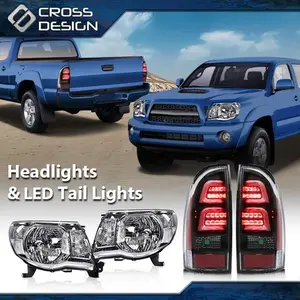 CROSSDESIGN Chrome Headlights & 3D LED Tube Bar Tail Lights Fit For 2005-2011 Toyota Tacoma
