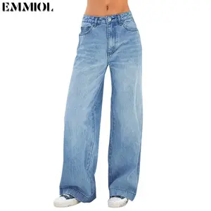 EMMIOL Women's 2026 Wide Leg Jeans Distress Mid Waist Denim Pants Vintage Y2K Trousers