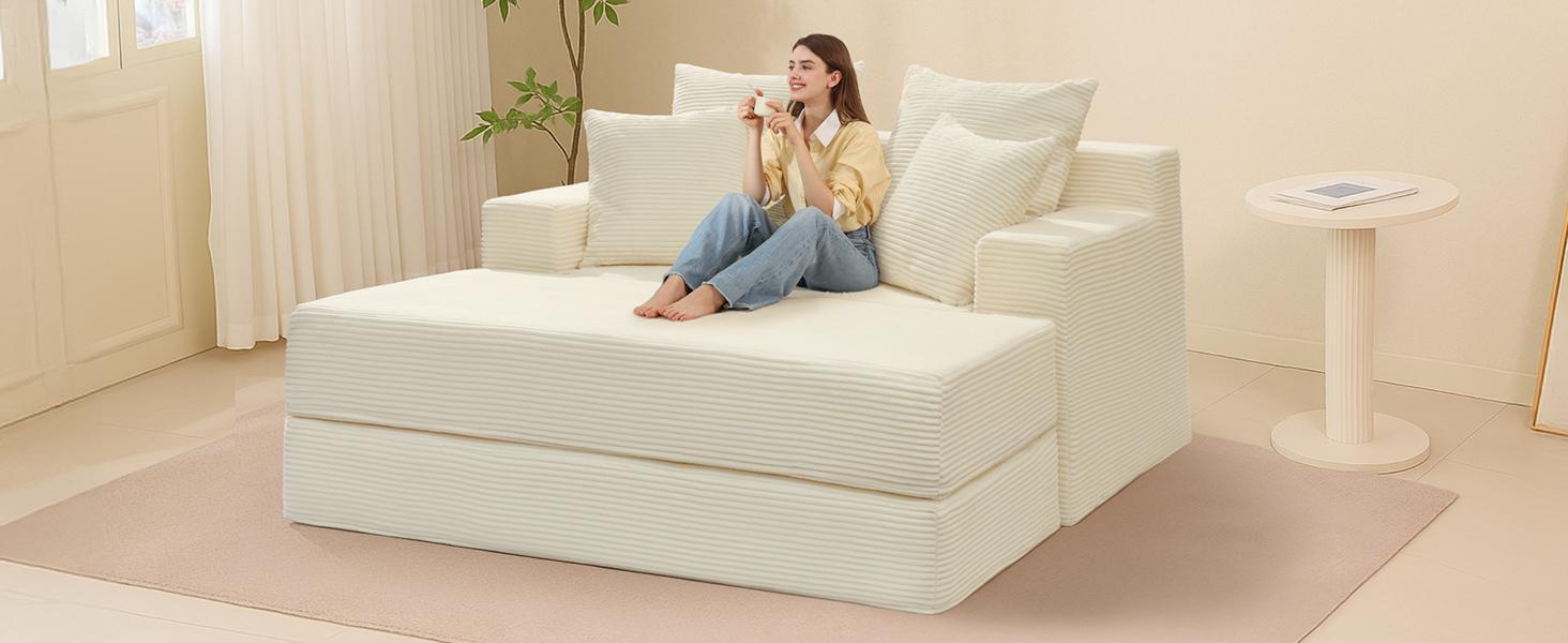 Winzoo Convertible Sofa Bed 3 in 1 Loveseat Folding Couch Bed Foldable Chaise Lounge Chair Floor Futon Sleeper Corduroy with 4 Pillows for Living Room