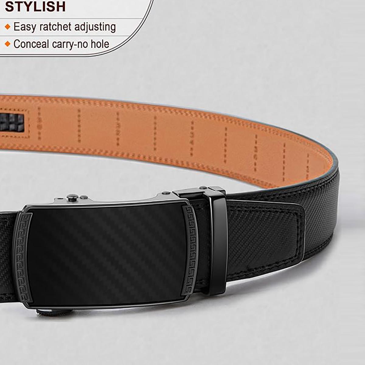 Men’s Adjustable Leather Ratchet Belt – Black & Brown No Holes, Cut to Fit with Easy Release Buckle and Gift Box – Business Dress Gift for Him