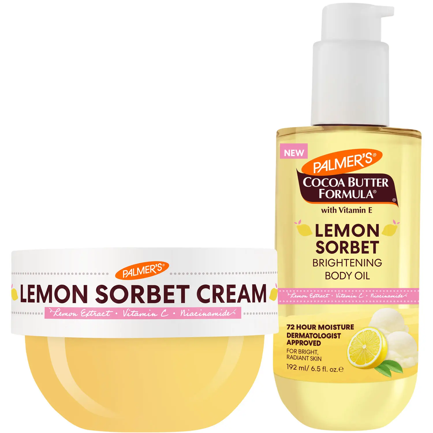 Palmer's Lemon Sorbet Brightening Body Oil and Cream Duo for Brightening, Radiance and Moisturizing Skin with Sweet & Creamy Lemon Scent