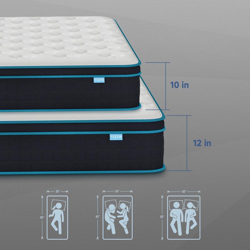 Twin Full Queen Size Mattress Outlet,10 Inch & 12 Inch Hybrid Mattress with Memory Foam & Individual Pocket Springs for Pressure Relief & Motion Isolation Medium Firm,CertiPUR-US Certified,Breathable & Supportive,Comfortable Sleep,Made in USA
