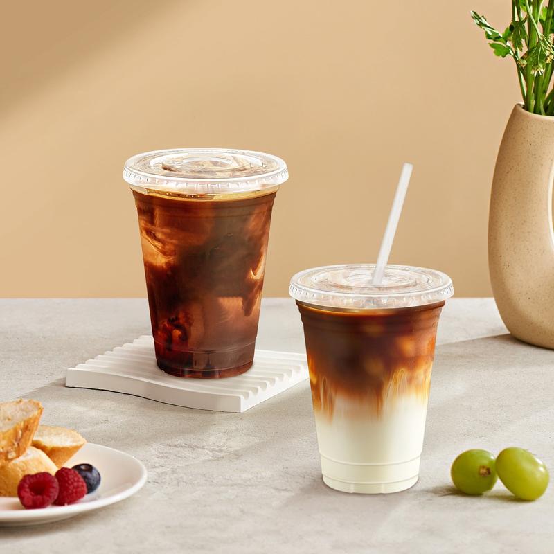 100-Pack Disposable Cold Drink Cups with Lids and Straws Transparent Plastic Cups 12oz to 24oz Sturdy BPA-Free for Parties Picnics Barbecues and Travel