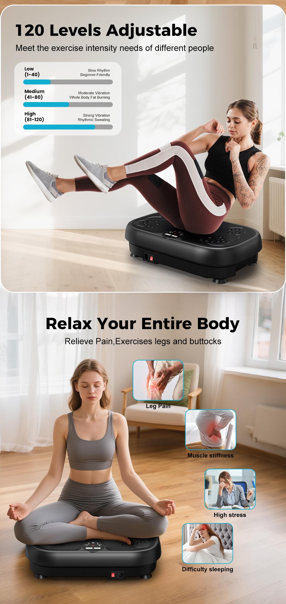 Relife Sports Vibration Plate Exercise Machine Portable Full Body Vibration Platform for Lymphatic Drainage Home Exercise Equipment Max Capacity 440Lb