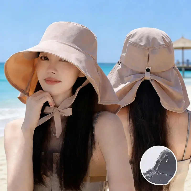 Spring/Summer Wide-brimmed Sun Hat Fashion Shawl Outdoor Double-Layer Quick-Drying Waterproof Fisherman Hat for Women
