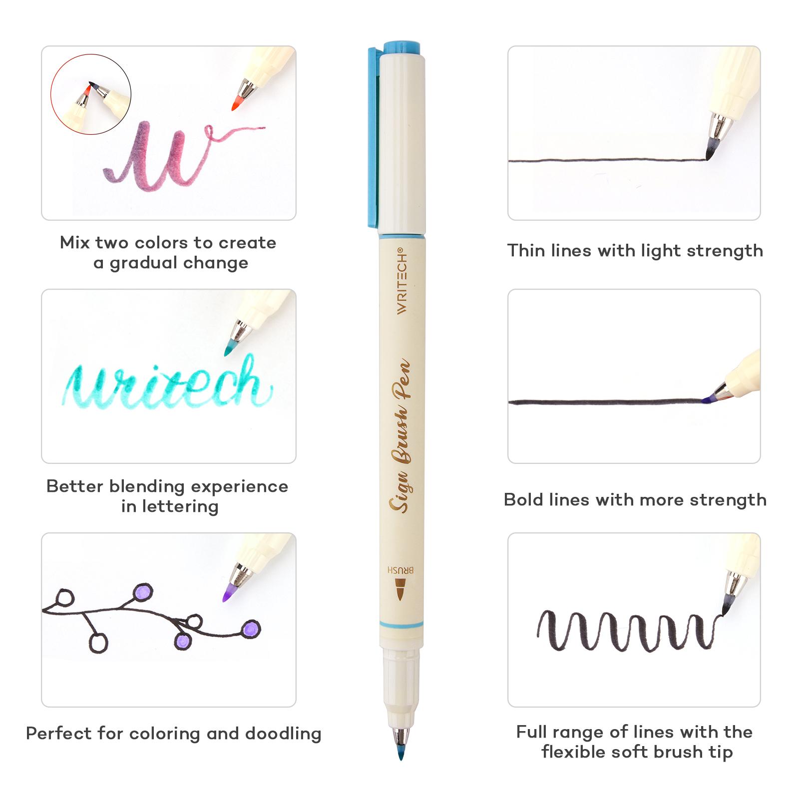 WRITECH Vintage Arts Sign Brush Pen Set - 12 Water Based Ink Markers Perfect for Crafting, Journaling and Calligraphy