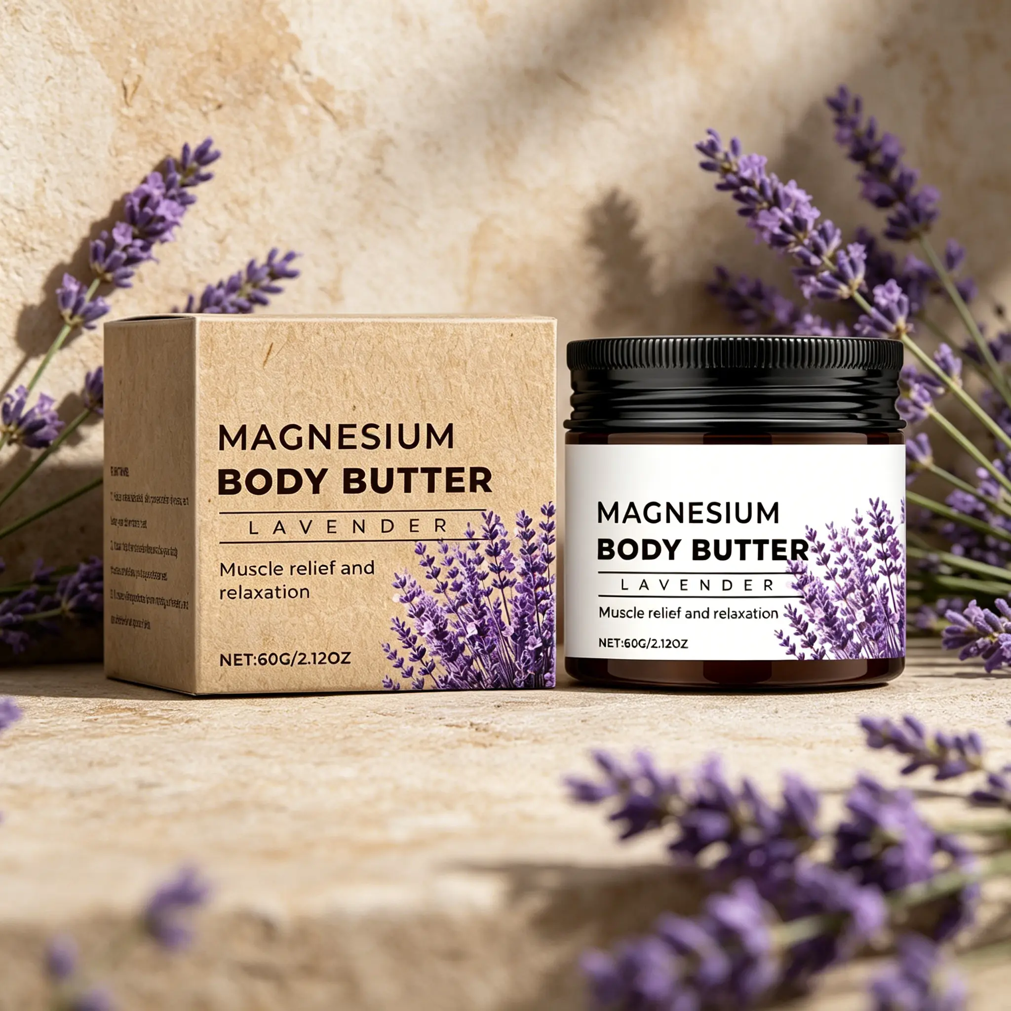 Lavender Magnesium Body Butter 60g – Muscle Relaxation Cream – Relieves Muscle Soreness, Joint Discomfort & Tension – Promotes Calm & Deep Sleep – Natural Magnesium Butter for Post-Workout & Stress Relief