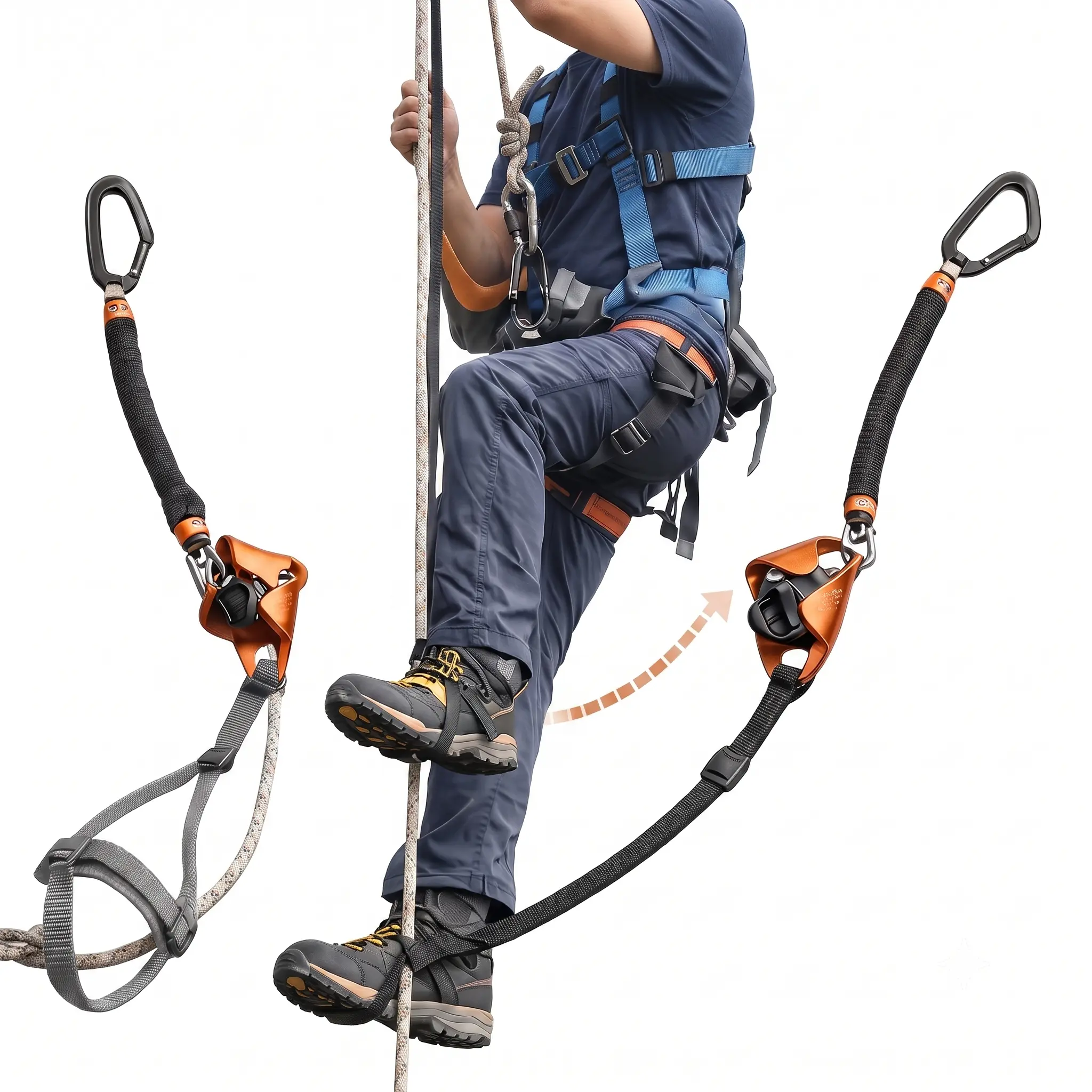 Heavy Duty Adjustable Tree Climbing Hand & Knee Ascender System (90-100cm) - Professional 5kN Aluminum SRT Assist Gear Kit for Arborists, Includes Safety Helmet, Non-Slip Crampons, Chalk Bag, ft Strap  badge carabiner, Safety Helmets, portable hook extra,