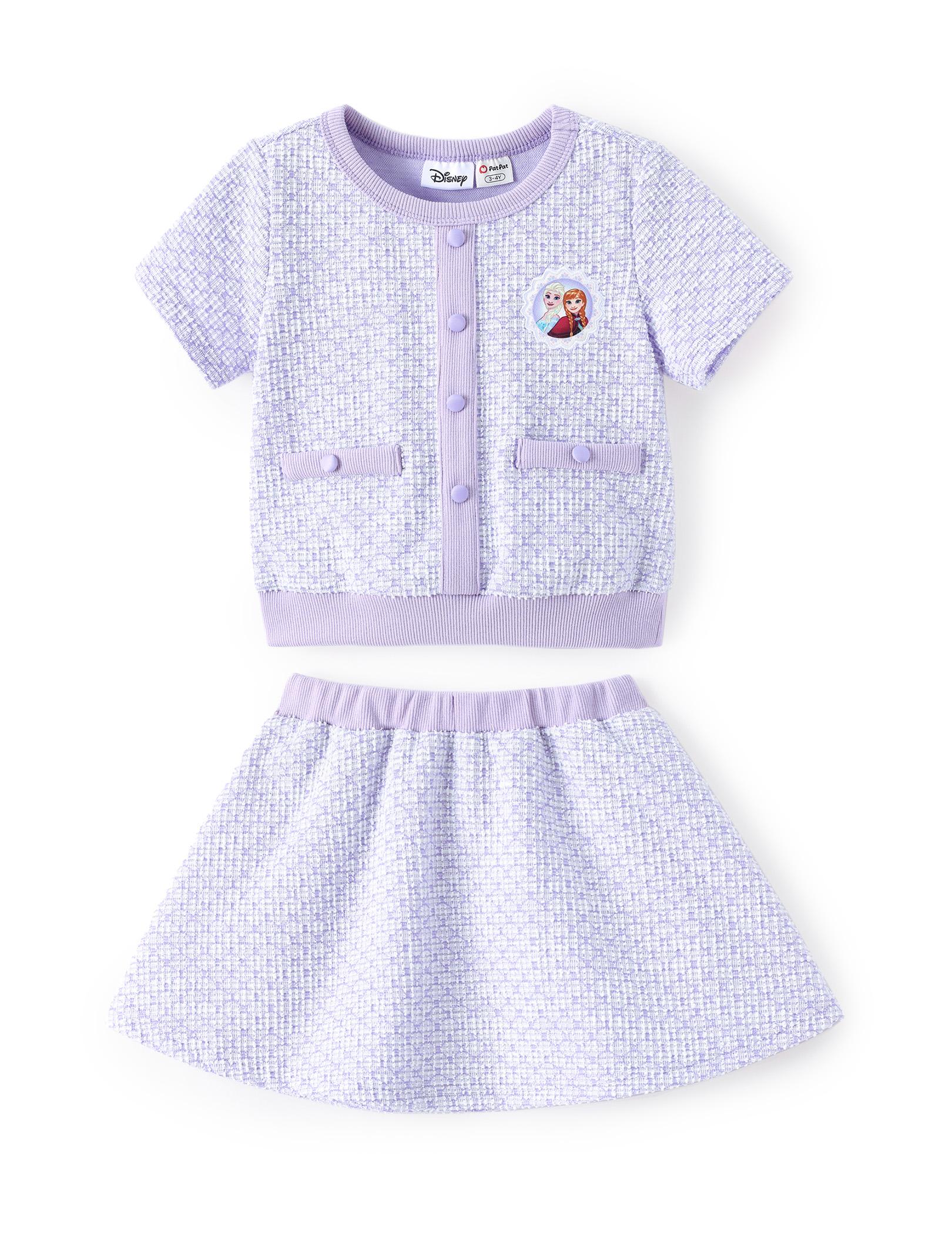 PatPat Disney Princess Ariel Little Mermaid Toddler Girls 2-Piece Pearl Button Knit Top & Tweed Skirt Set for Ages 2-9 Years Cute Minnie SpringGlowUp RefreshedLook