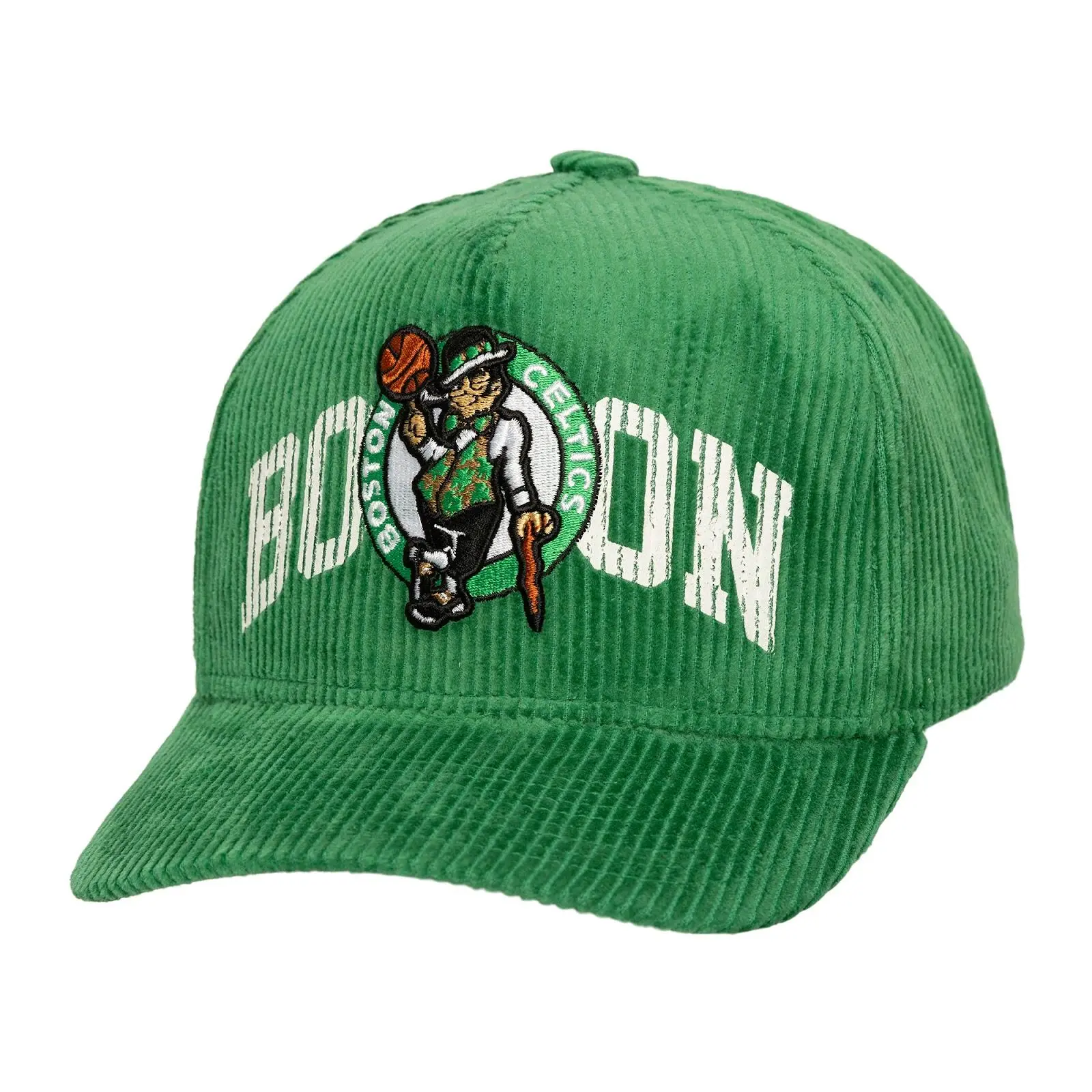 Mitchell & Ness Boston Celtics Kelly Green Arch Logo Cotton Graphic Pro Pinch Snapback Hat, Casual Regular Fit Cap