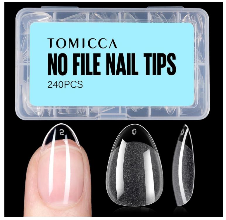 TOMICCA Short Almond Nail Tips, 240Pcs Half Matte Soft Acrylic Nail Tips, 12 Sizes Pre-Shaped Acrylic Nails Full Cover False Nails Almond Press on Nails Short Fake Nails for Extension Nail