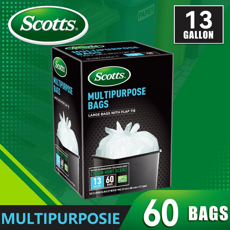 Scotts 13 Gallon Boxed Disposable Non Tear Puncture Tear Resistant Trash Bags, Deodorization And Odor Absorption Technology Kitchen Garbage Bags, Fresh Clean Scent With Lemon Scent,Multipurpose Easy To Usedrawstrings More Durable