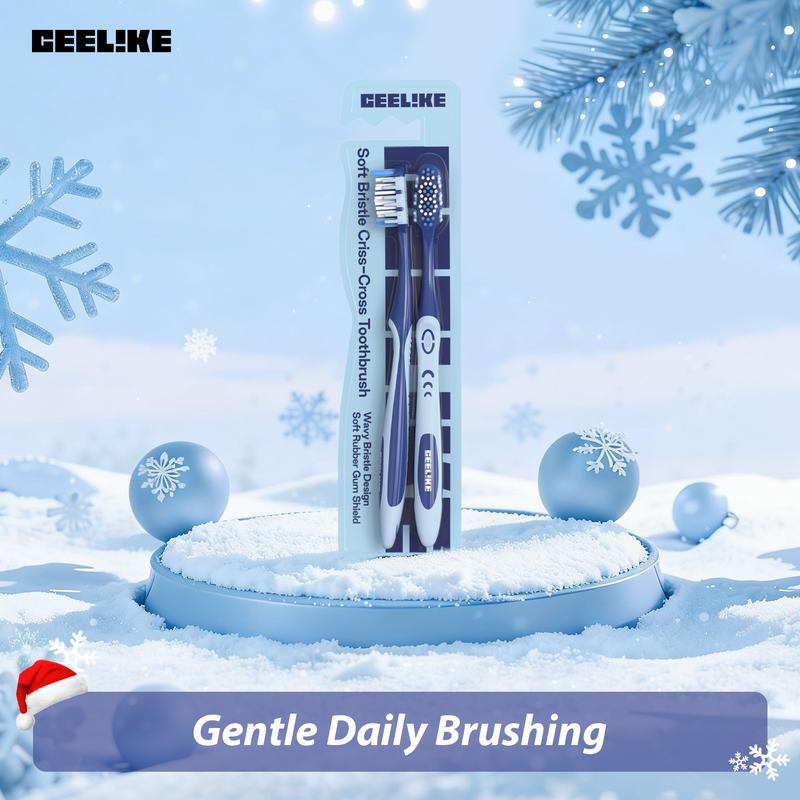 CEELIKE Soft Bristle Criss-Cross Toothbrush 2-Pack - 4-in-1 Oral Care, Effective Deep Cleaning & Gentle Gum Care