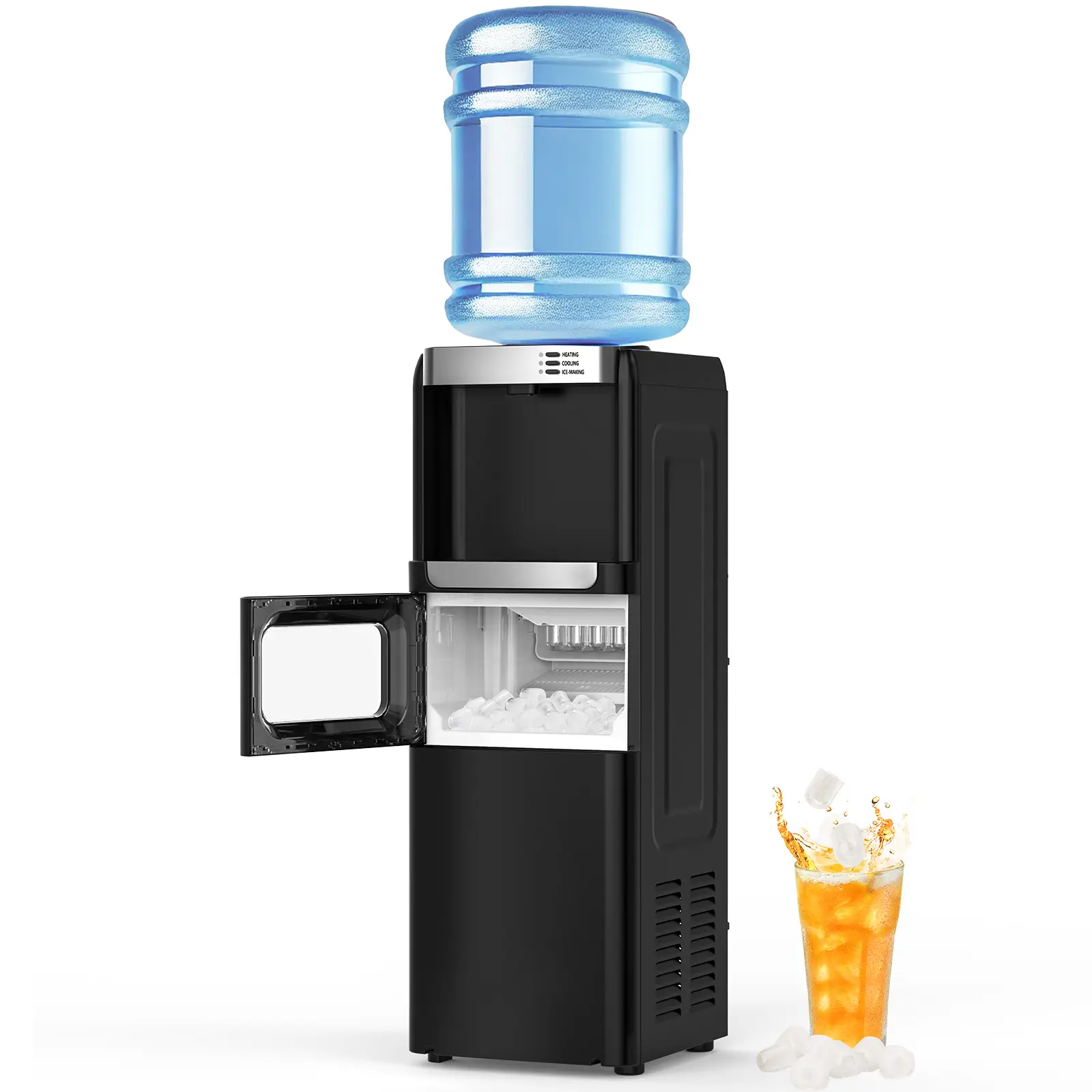 COWSAR Water Dispenser with Ice Maker Function, Top Loading Hot and Cold Water Cooler for 5 Gallon Bottle - Includes Child Safety Lock - Water Machine for Home, Office, Garage - Black