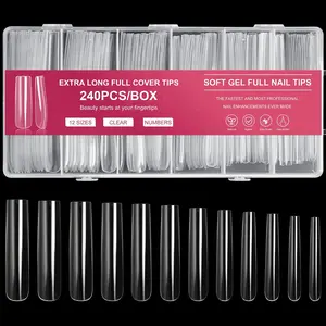 XXXL Extra Long Square Full Cover Press On Nails - 240PCS 12 Sizes Clear Acrylic Nail Tips for Salon Home DIY with Storage Box