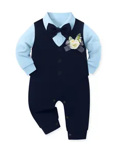 Toddler Boy Suit – Gentleman Clothing for Baby Baptism/Wedding Formal Outfit, Long-Sleeve Romper + Vest, 0–24 months