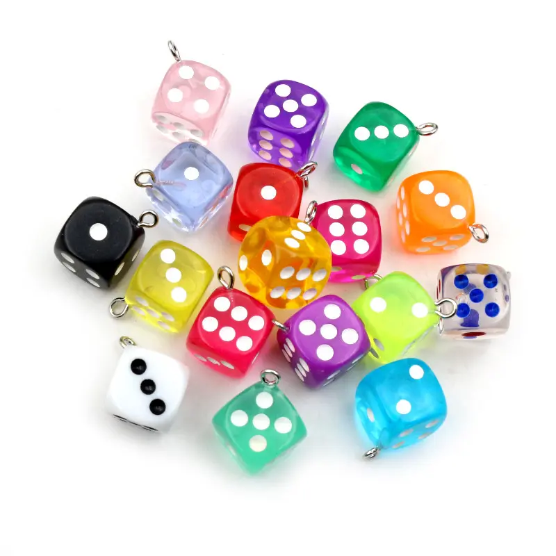10Pcs 14x17mm Mixed Transparent Dice DIY Earring Pendants Miniature Figurines Resin Craft Cabochon Charms DIY Making Accessories