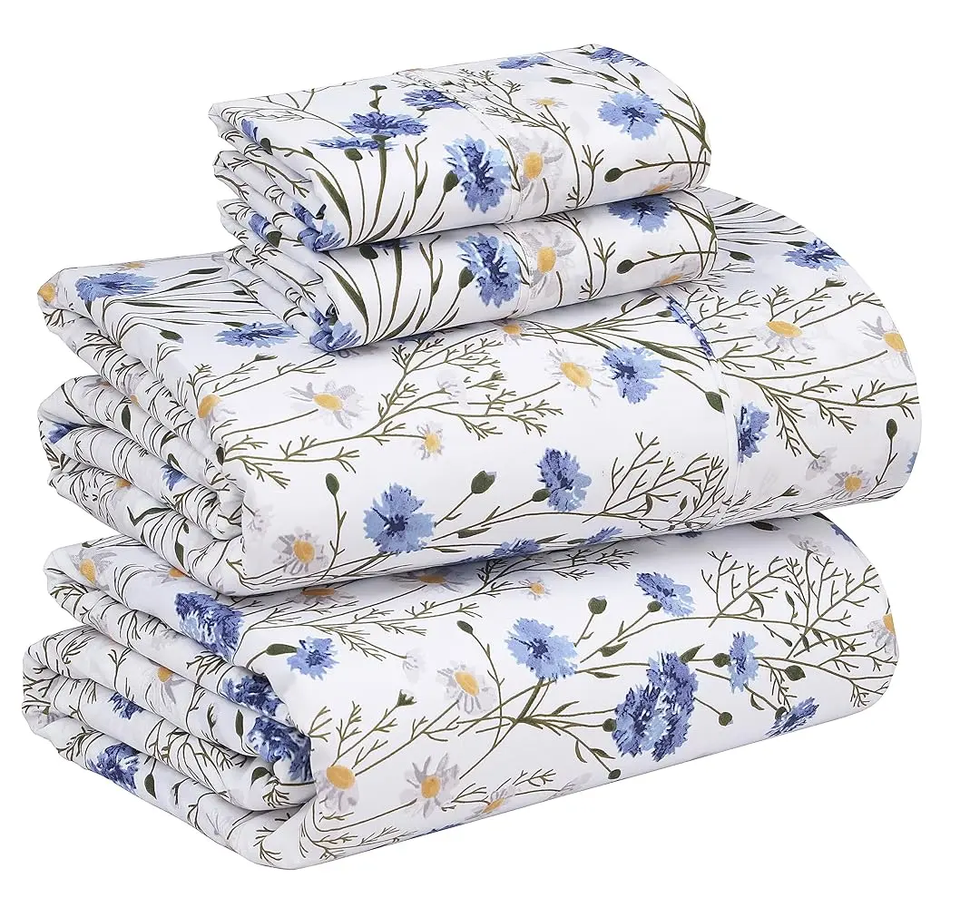 Ruvanti Cotton Percale Bed Sheets Set - Ultra Soft Hotel-Quality, Deep Pockets, Breathable, Elegant Design, OEKO-TEX Certified Soft Bedding Sets