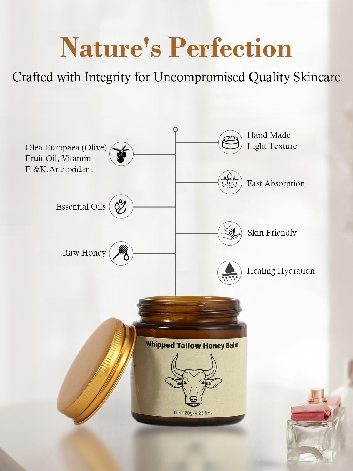 Lopeie Whipped Grass-Fed Beef Tallow Honey Balm - 4 Oz,Moisturizing Cream for Soft, Smooth Skin - Handmade All-Natural Moisturizer - Lavender,hydrating, comfort, moisture boost cream, luminous firming cream, body care, hydrating dry skin