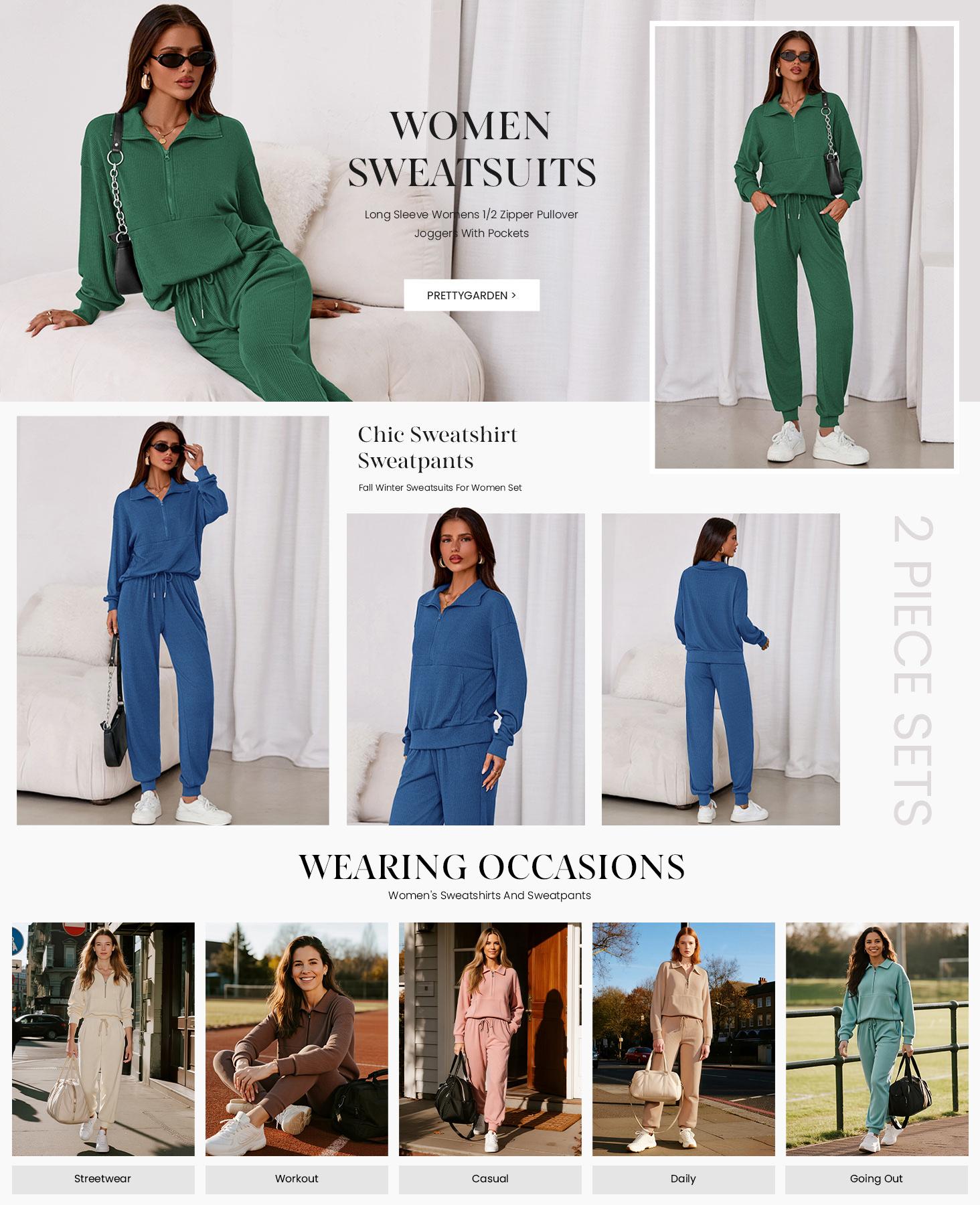 PRETTYGARDEN Women's 2-Piece Sweatpants Set Long Sleeve Half Zip Pullover Sweatshirt & Joggers Pants Comfy Outfits Soft Tracksuit for Yoga Gym Activewear with Front Pocket & Elastic Waistband - Sweatsuit Loose