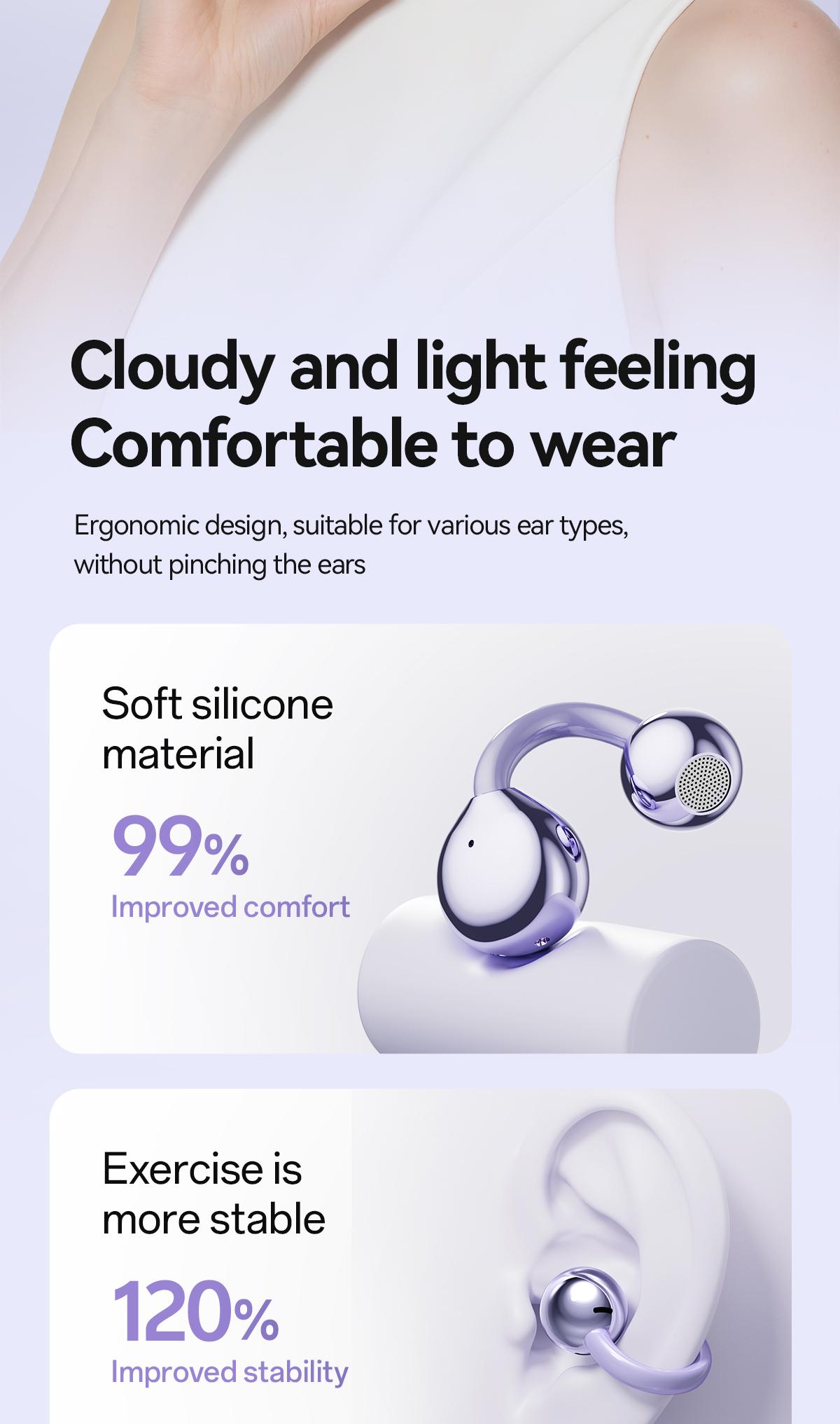 CHENRUIDA GL8 Clip On Wireless Headphones 2025 Bluetooth 6.0 DT6.0 Tech 360° Sound IPX7 Waterproof TWS Earbuds for Music Calls Sports Purple TWS Electronic