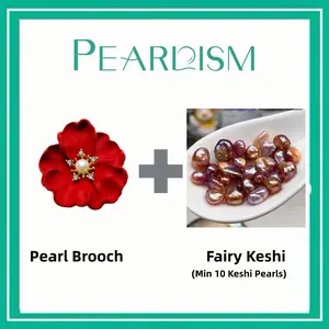 【Andrew】Red Rose Pearl Brooch + Fairy Keshi pearls (Min 10 Keshi pearls inside) [Open in live ]｜Freshwater Keshi Pearl