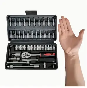 46pcs Ultimate Auto Mechanic Tool Kit | Premium Ratchet Torque Wrench & Diverse Screwdriver Set - Ultra-Portable, All-In-One Solution For Car, Bike, & Motorcycle Maintenance, Metal Material