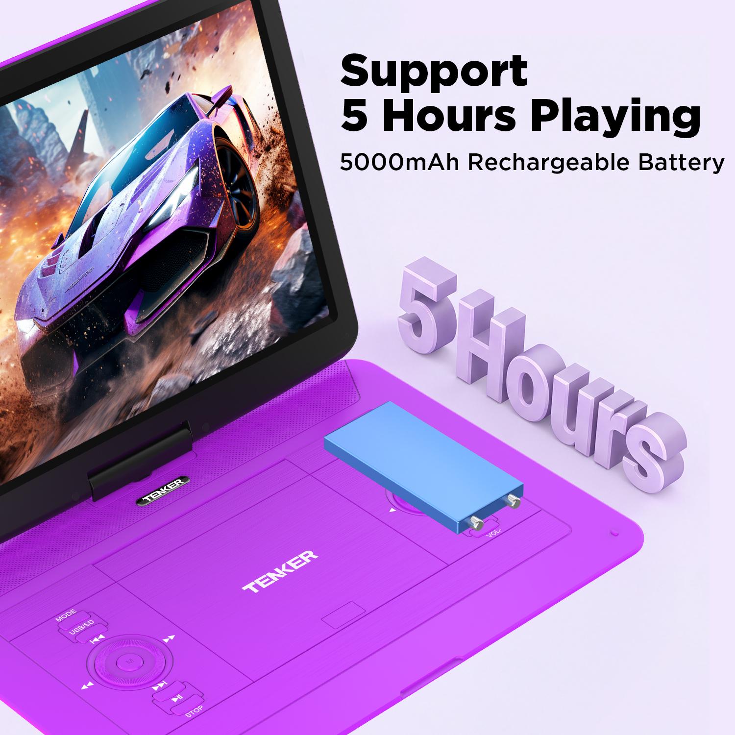 14.9" Portable DVD Player  Swivel HD Screen, CD Player, Dual Speakers, 6H Rechargeable Battery, Region Free, Remote Control, TV Sync, USB/SD Multi-Format Support (No Blu-ray)