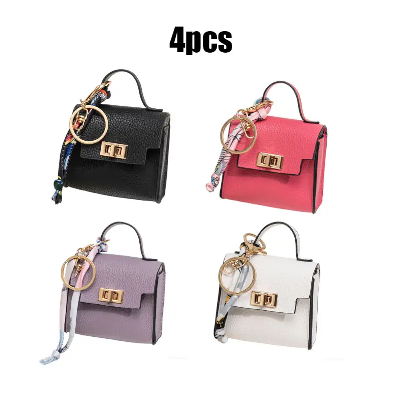 4pcs Mini Square Bag Pendant Keychain - High Quality Leather with Colorful Strap, Cute Car Keychain & Bag Charm Accessory, Bluetooth Earphone Storage Bag, Graduation Season, Mother's Day, Valentine's Day, Children's Day Exchange Gift, Birthday Gift