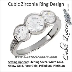 Cubic Zirconia Engagement Ring- The Alisha (3-Stone 2.24 TCW Round Bezel-Set with Pave Band)